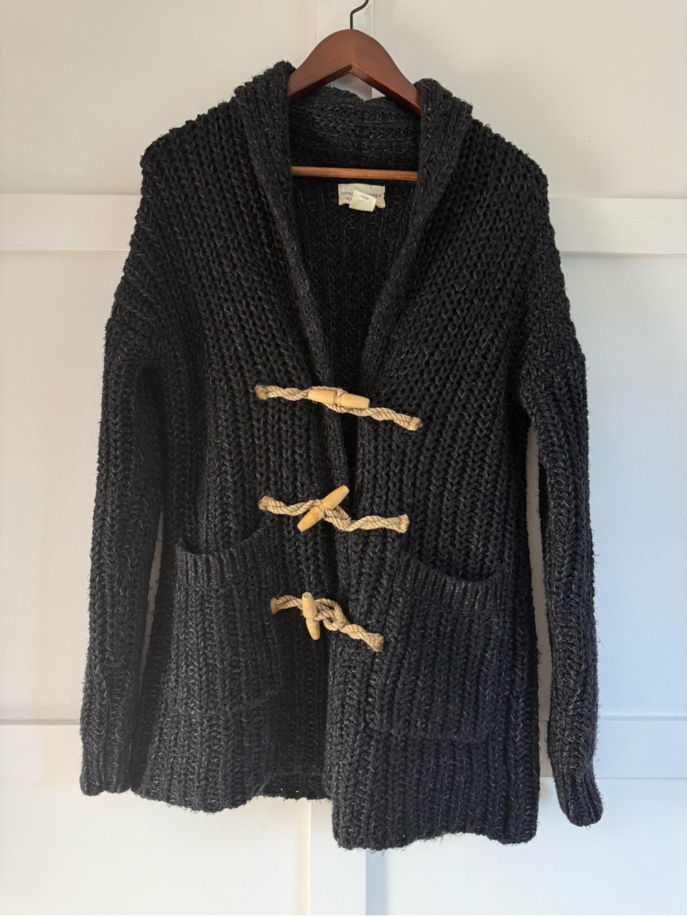 Denim & Supply Ralph Lauren Black Hooded Toggle Cardigan with Rope Closures